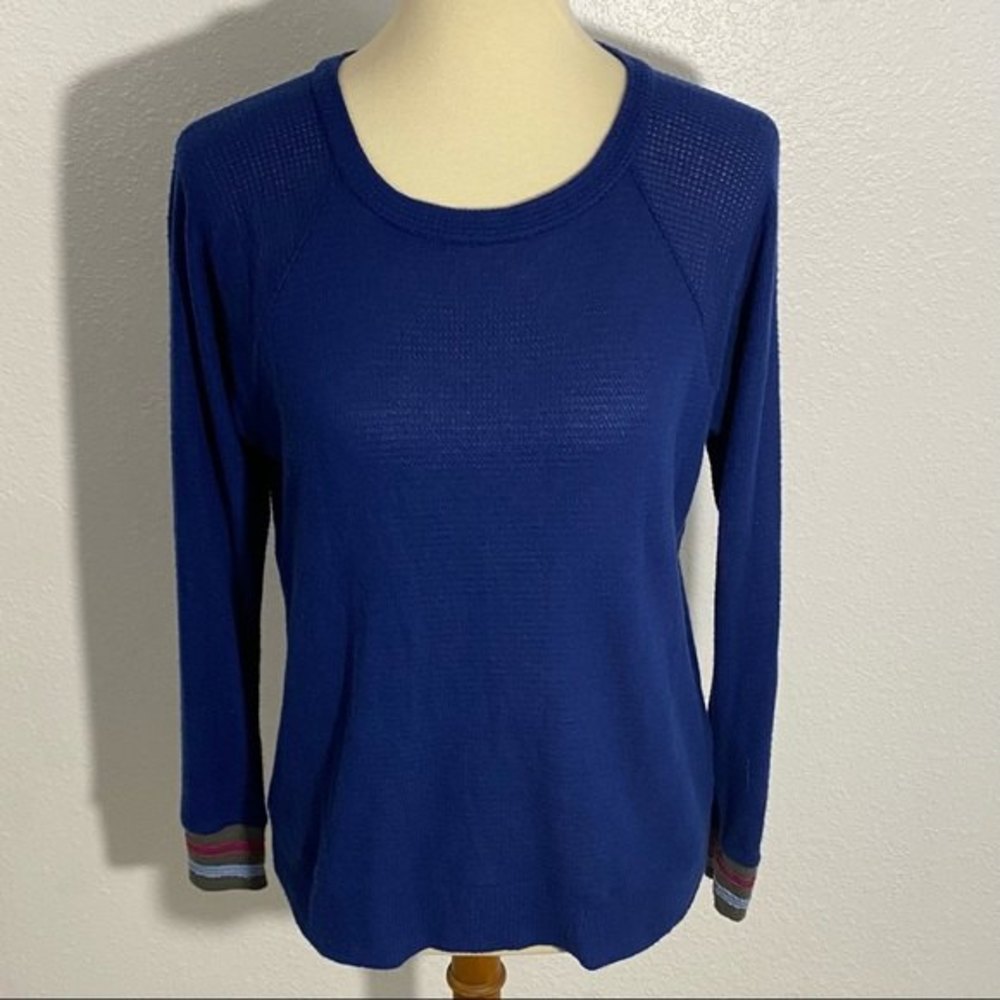 NEW Sinuous Super Soft Scoop Neck Sweater Women’s Small Royal Blue Striped Cuffs